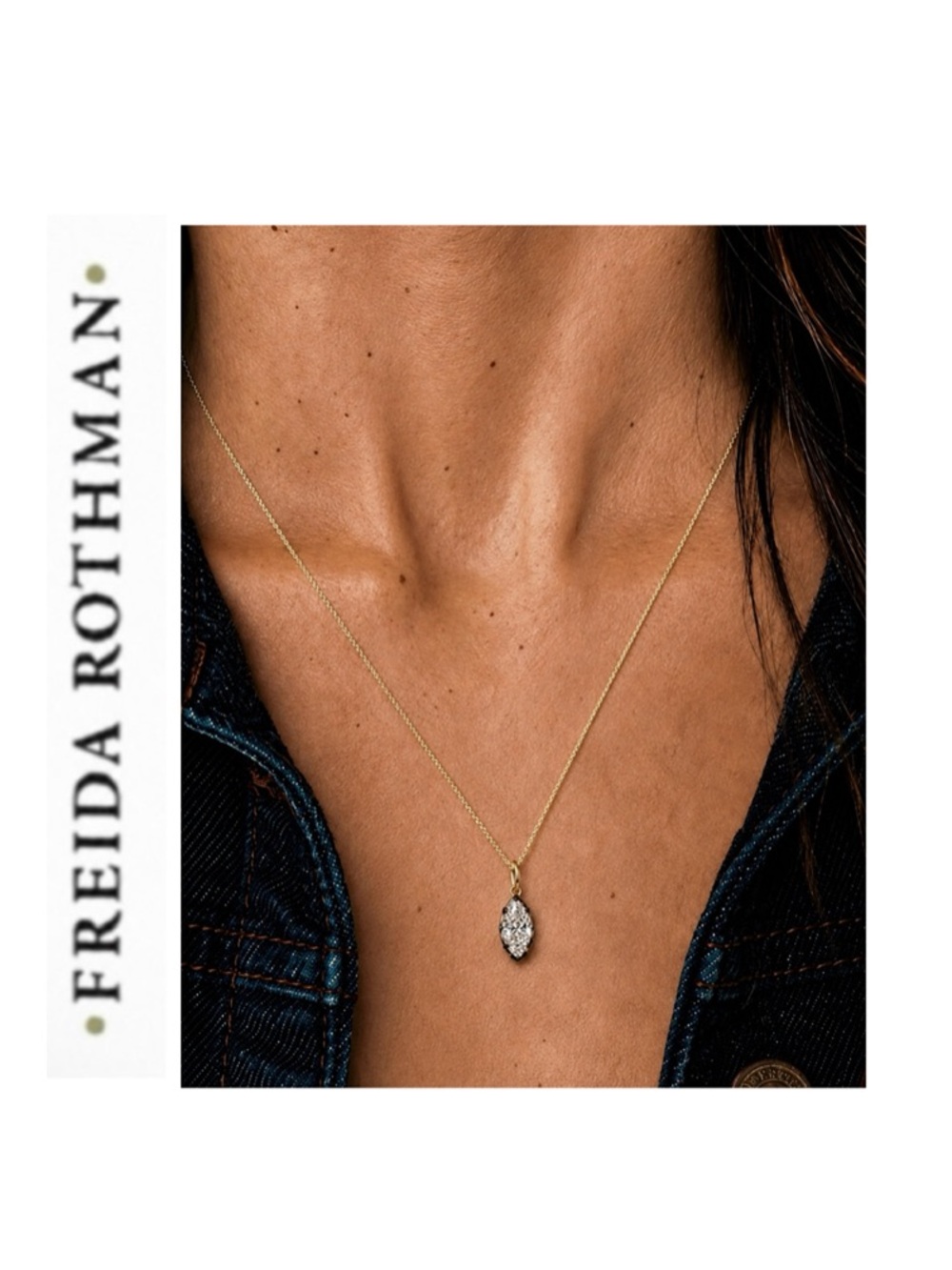 Freida Rothman CZ Marquise-Cut Prong-Set Pendant Necklace Black Rhodium Outline